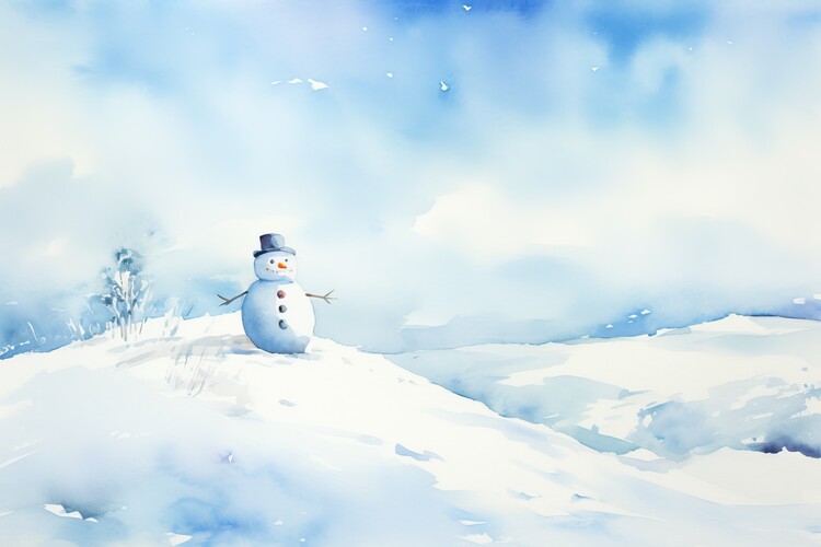Poster Watercolor style snow landscape