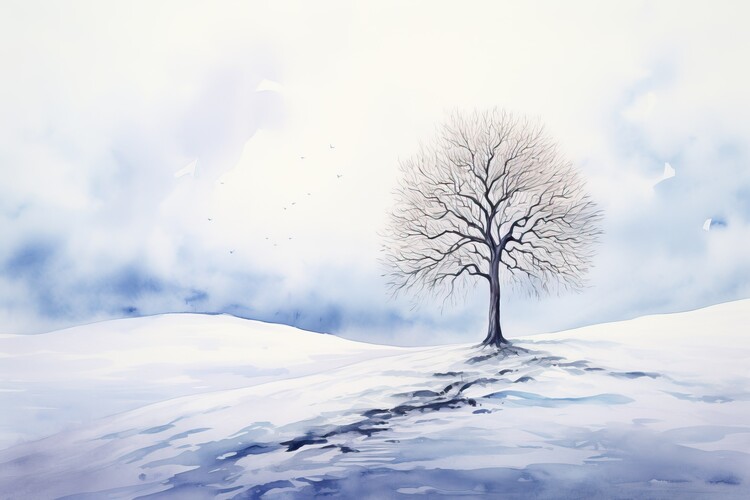 Poster Watercolor style snow landscape