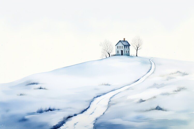 Poster Watercolor style snow landscape