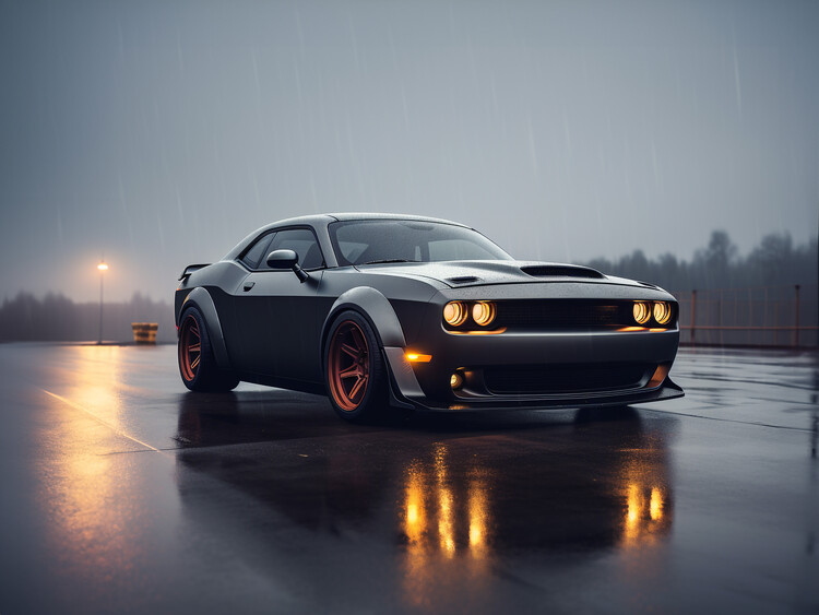 Poster Dodge on an airport in the rain