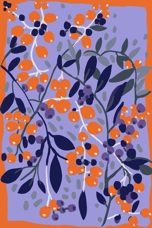 Levně Plakát, Obraz - Blue And Orange Berries, Treechild, 26.7 × 40 cm