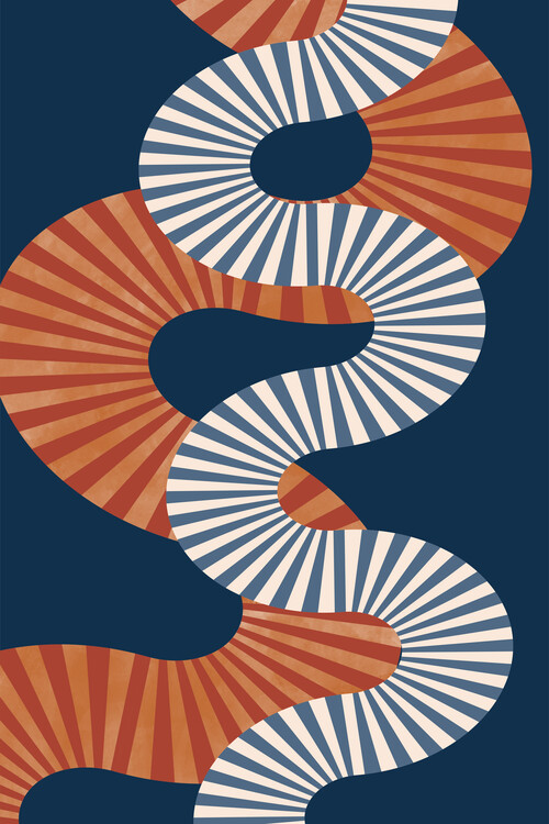 Poster Terracotta and Navy Abstract Wavy Lines