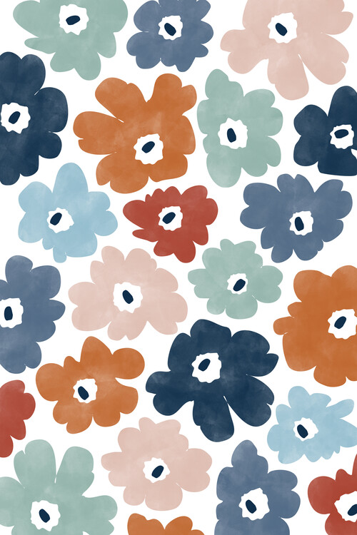 Poster Abstract Blue Terracotta Flowers Poster No.1