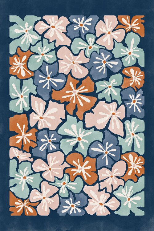 Poster Abstract Blue Terracotta Flowers Poster No.2