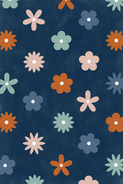 Poster Abstract Blue Terracotta Flowers Poster No.3