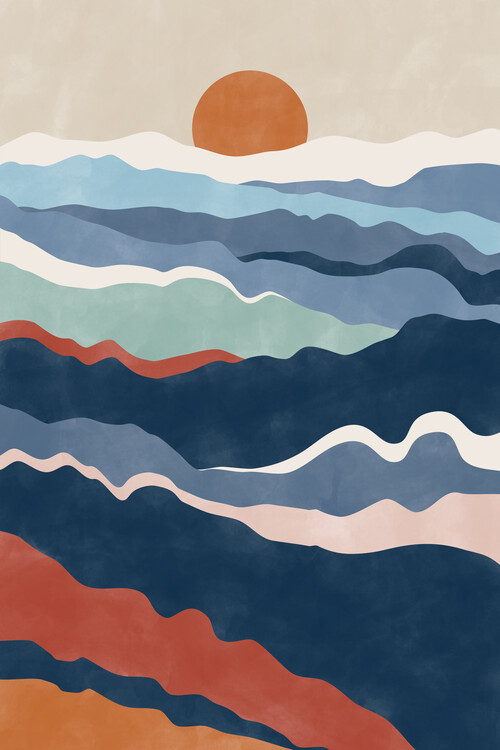 Póster Abstract Terracotta & Blue Landscape No.1