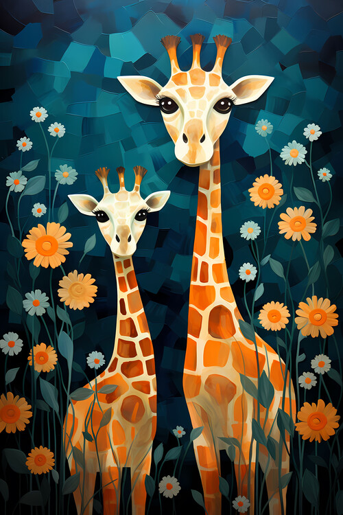 Poster Two giraffes in a garden