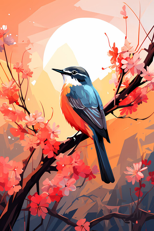 Poster Bird and flowers