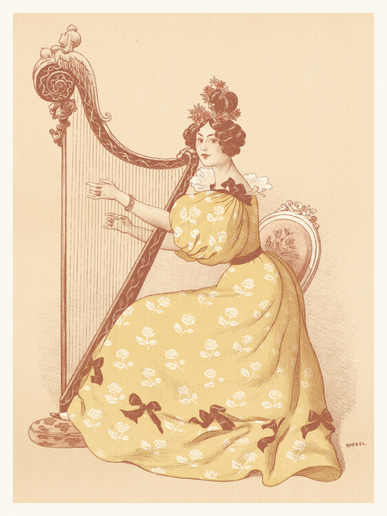 Poster La Romance (Retro Harp Player / Harpist) - Auguste Roedel