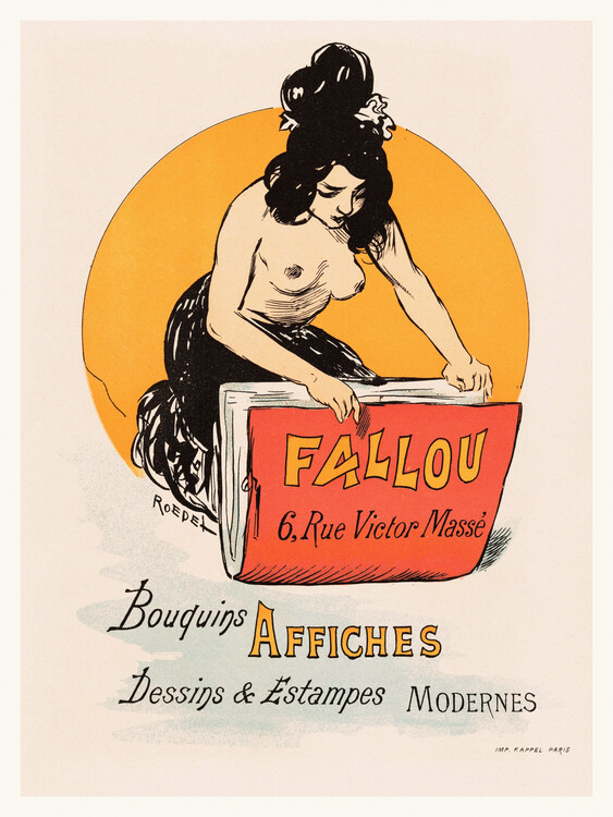 Плакат Fallou Bouquins Affiches (Retro Nude Lady) - Auguste Roedel