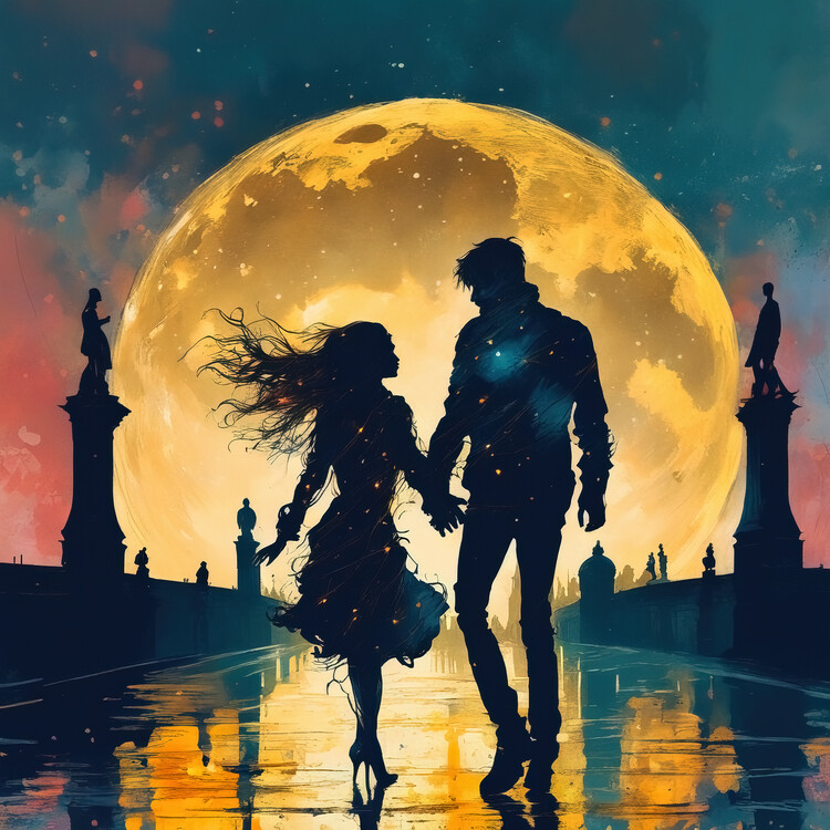 Poster A couple of lovers on the moonlight