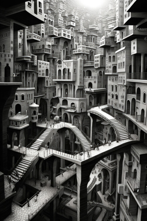 Poster Escher style Surreal City 1