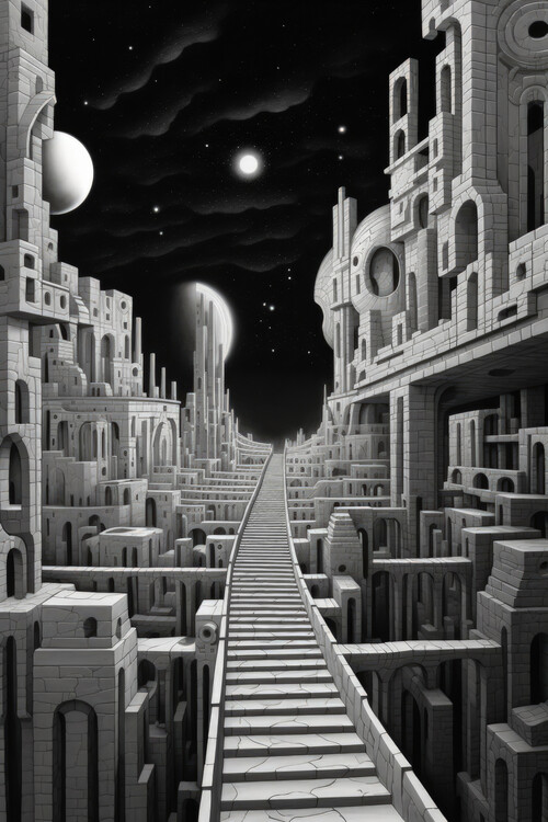 Плакат Escer Style Moon City Surreal