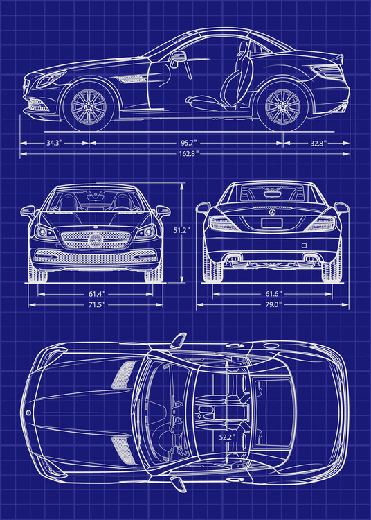 Poster Mercedes Benz SLK 2016 car blueprint