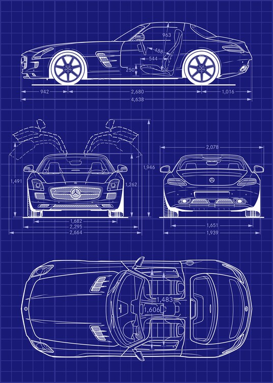 Poster Mercedes AMG SLS GT Final Edition 2014 Car Blueprint