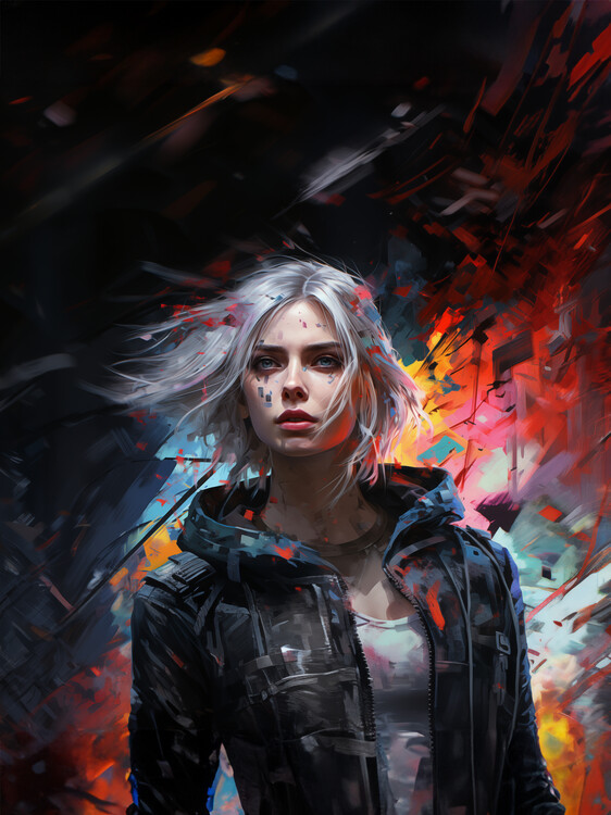 Poster Ciri in Cyberpunk Style