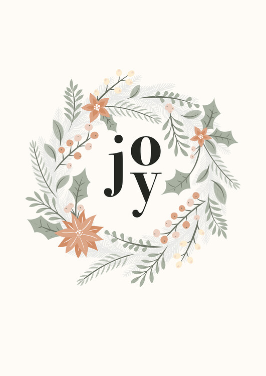Poster Joy, Christmas Wreath, holiday illustration