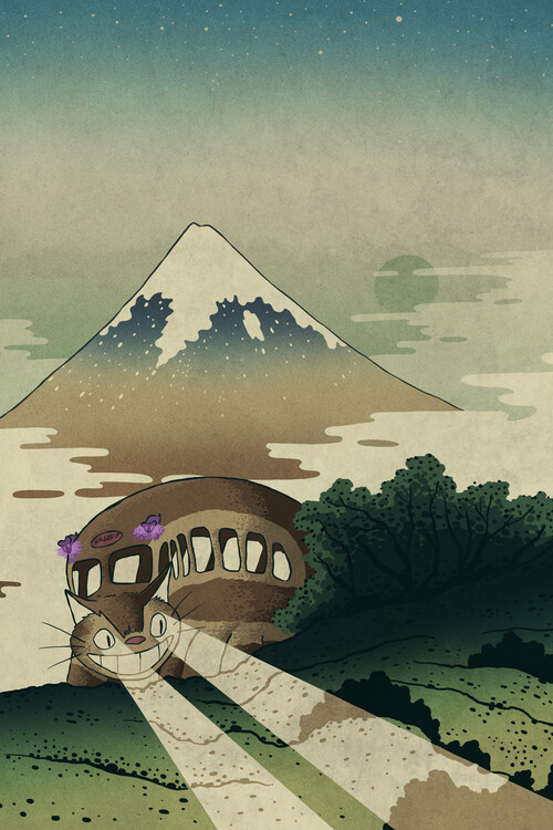 Poster Catbus and mount fuji