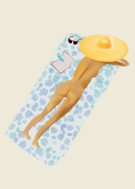 Plakat Woman painting bathing naked on beach relaxing vaccation