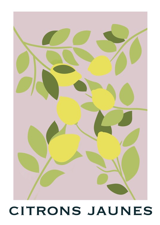 Poster Lemon tree modern wall art pink and yellow poster