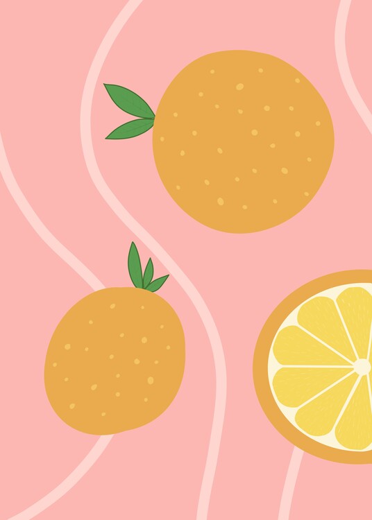 Poster Orange poster collection pink lines ninja fruit