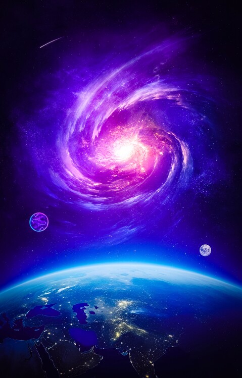 Plagát Purple Galaxy and Planet Earth