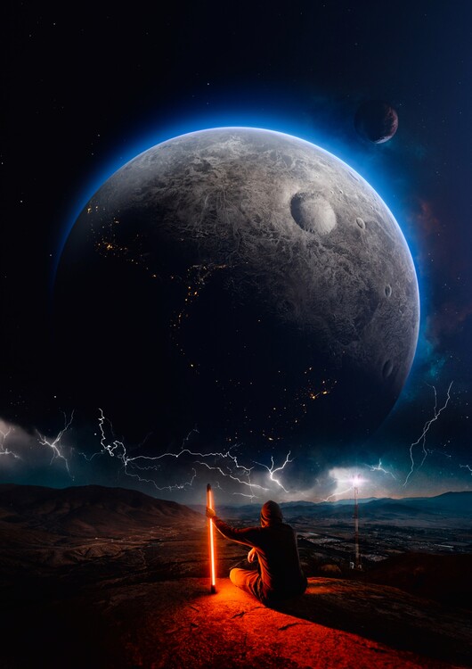 Plakat Jedi Sith Red Light Saber and Space Planet