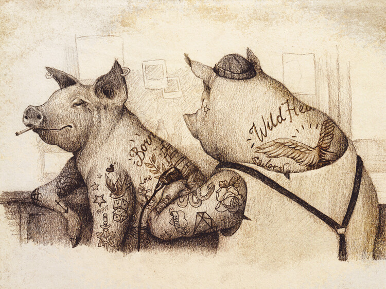 Плакат Ink and oink vintage