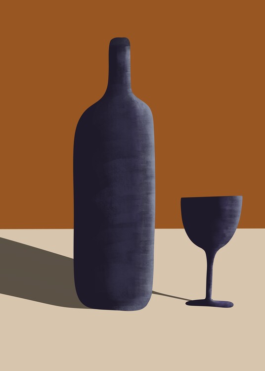 Poster Wine and Wine bottle Poster Modern Minimalistic Wall Art