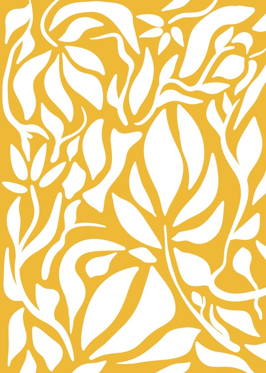 Poster Flower and Leaf Wall Art Yellow Minimalistic Poster