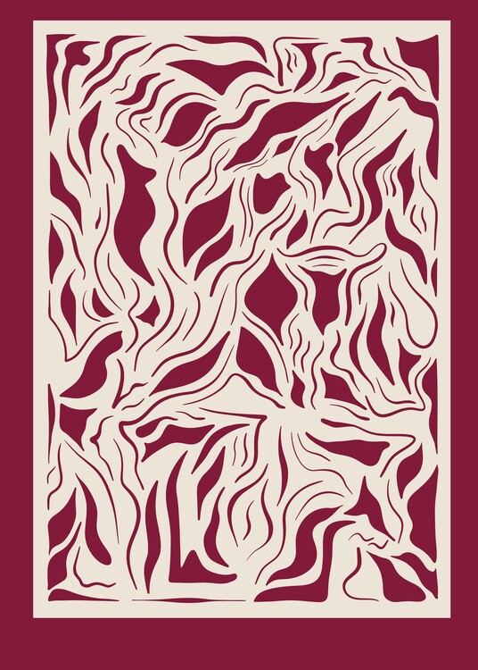 Poster Modern Waves Illustration Wine Red