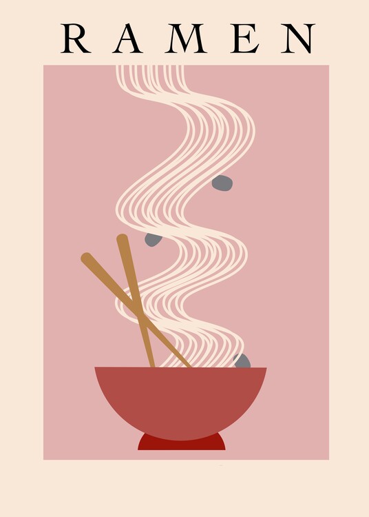 Poster Ramen Nudles Wall Art Minimalistic Pink Design