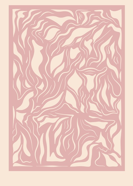 Poster Modern Waves Illustration Beige and Pink