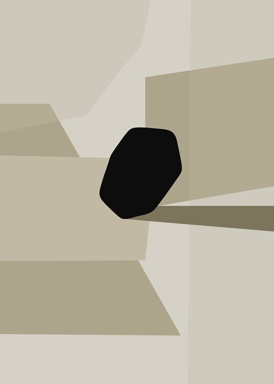 Плакат Black Stone with Long Shadow Beige Minimalstic Modern Art