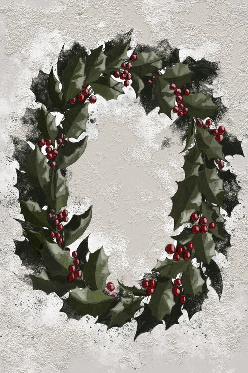 Plakát Antique holly wreath