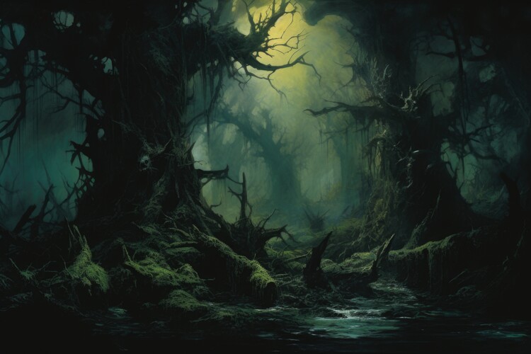 Poster Dark Enchanted Forest - Mysterious Woodland