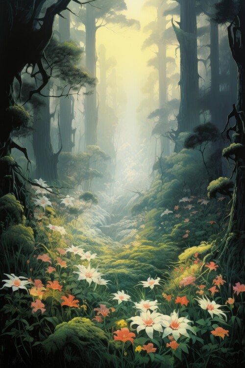 Poster Sylvan Trail Blossoms Misty Dawn