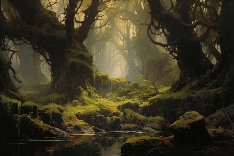 Poster Moss Draped Forest Creek