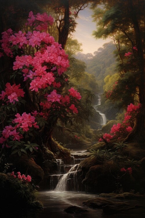 Poster Rhododendron Falls Jungle Cascade