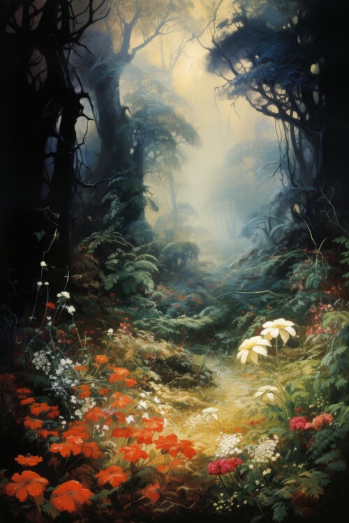 Poster Mystic Forest Trail Floral Haze