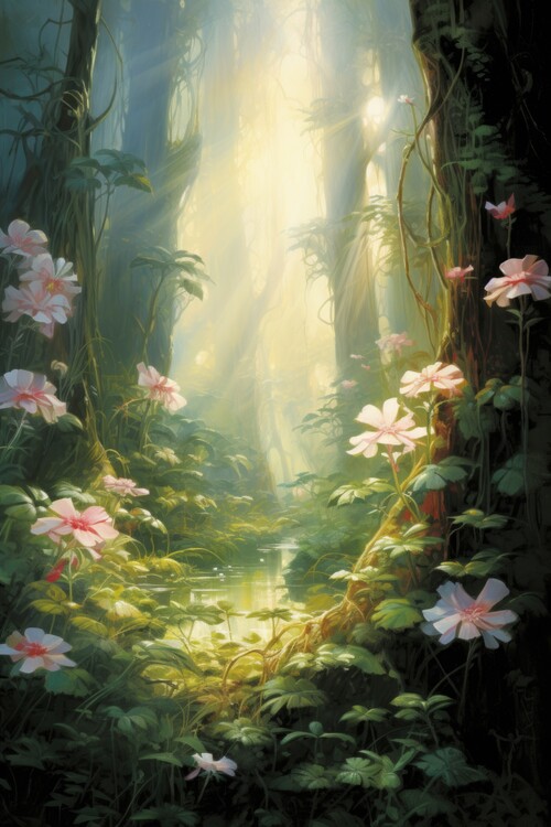 Poster Sunbeam Jungle Pond Tropical Bloom