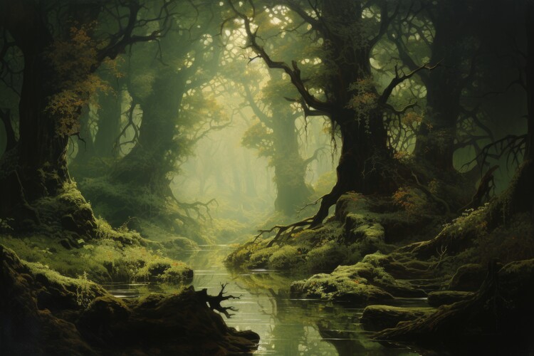 Poster Enchanted Forest Morn Misty Creek