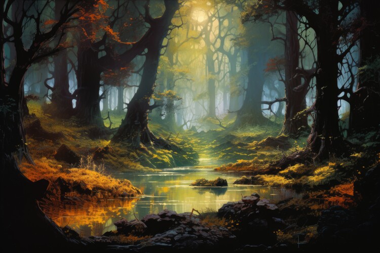 Poster Autumn Glow Pond Vista