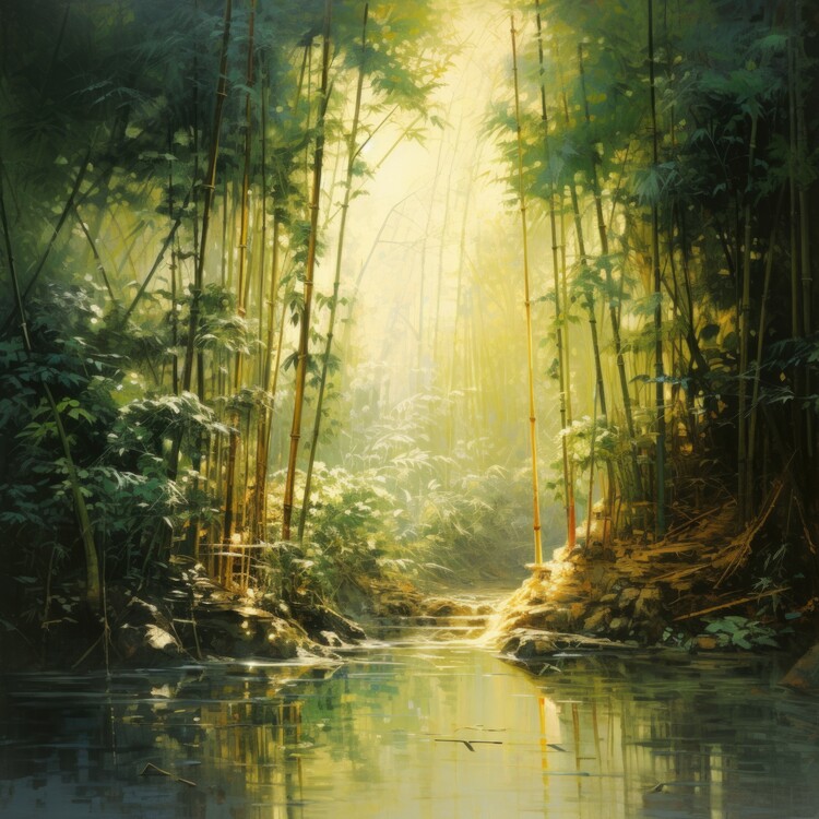 Canvastavla Enchanted Bamboo Forest Sunbeam