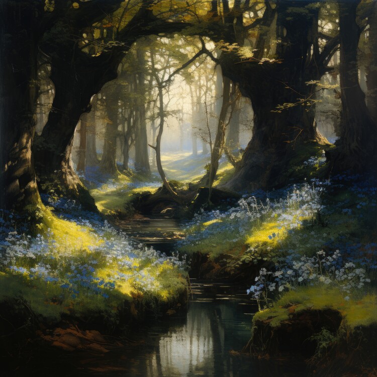 Poster Forest Stream in Morning Light