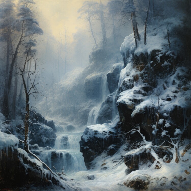 Poster Icy Creek in Winter Twilight
