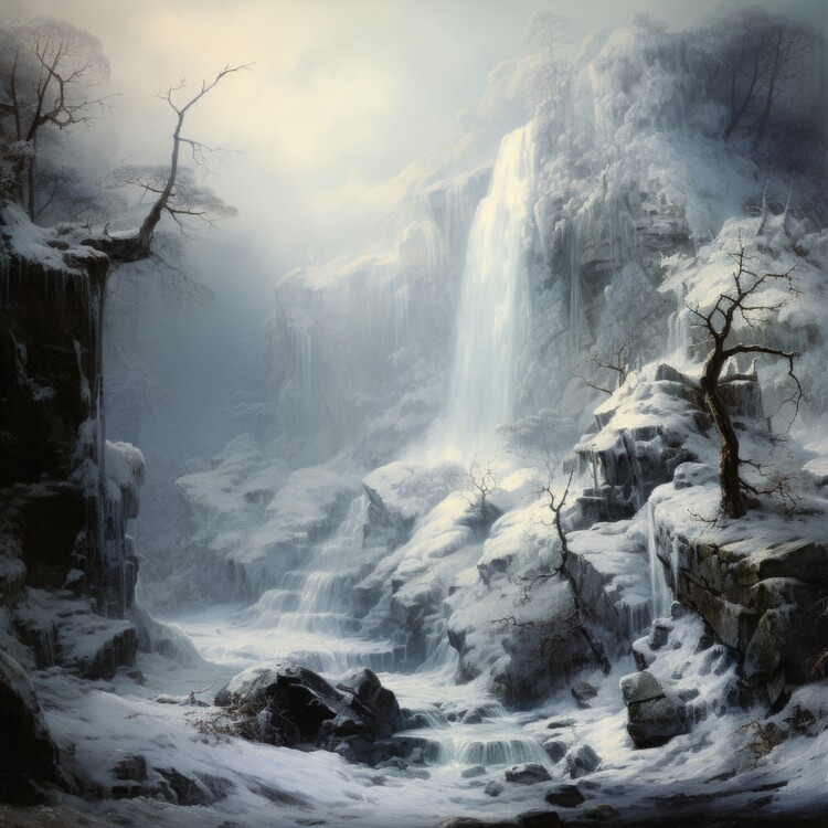 Poster Frosty Cascade in Winter Wonderland