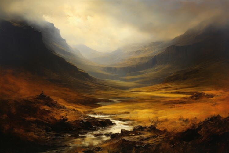 Poster Golden Valley River Landscape