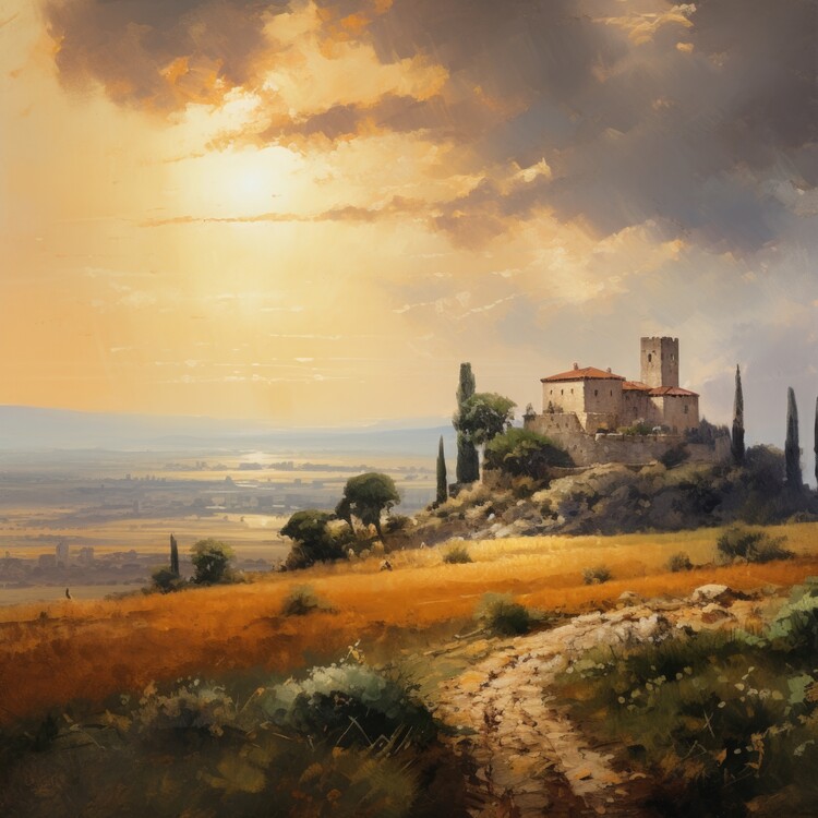 Plakat Sunset Over Tuscan Estate