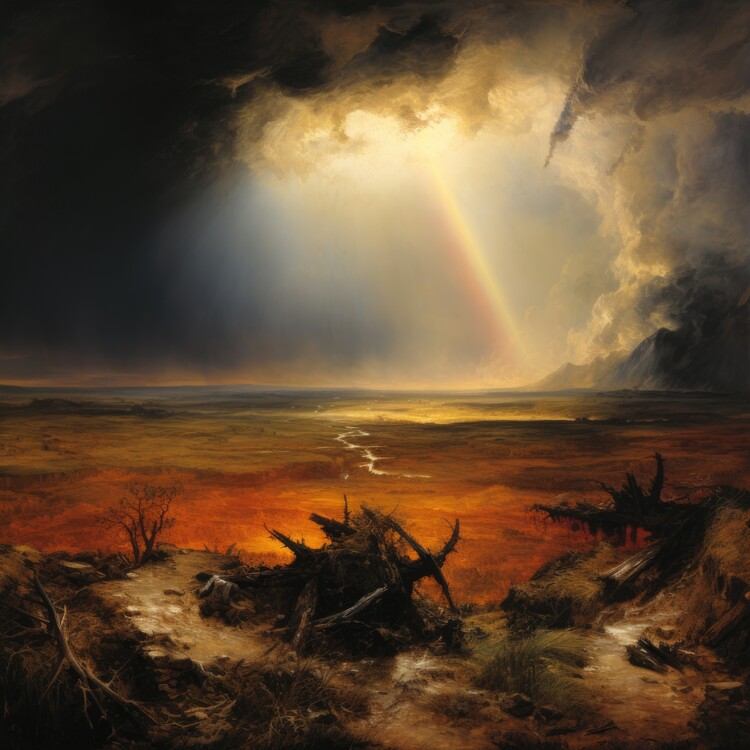 Poster Stormy Plains with Rainbow
